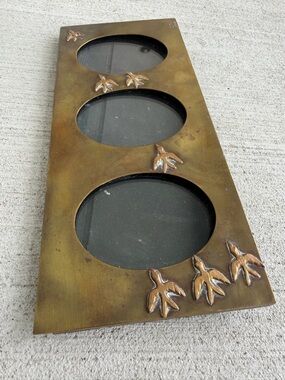 Vintage 1970s–1980s Artemi Mexico Brass Triple Oval Photo Frame Birds Design
